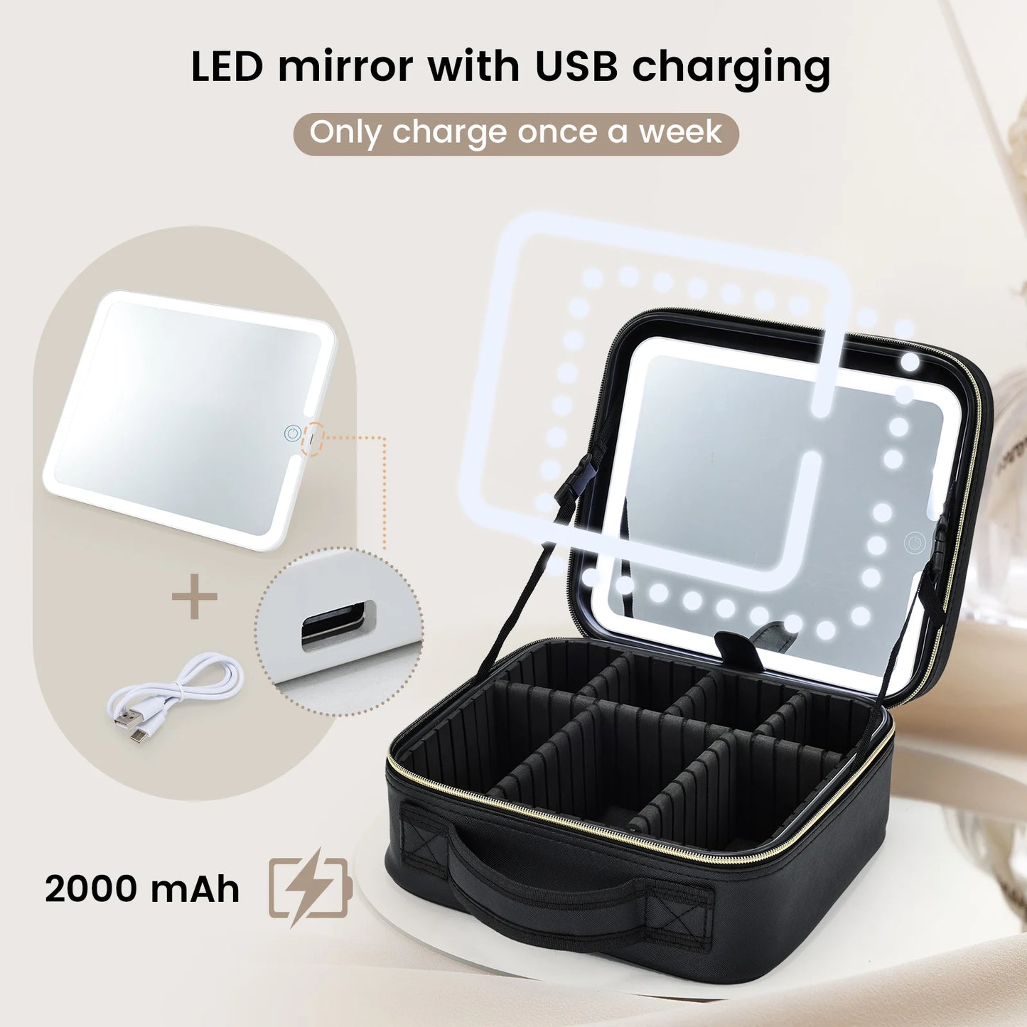 Super praktischer Schminkoffer mit aufladbarer LED Leuchte